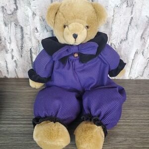 Pacifix International Beige Teddy Bear 18" In Puffy Purple Houndstooth Jumper